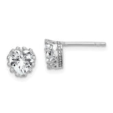 Sterling Silver RH-plated Polished & Textured 6mm Heart CZ Stud Earrings