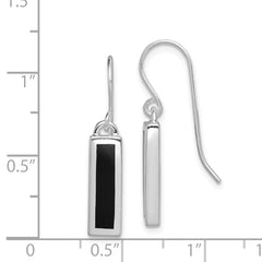 Sterling Silver Rhodium-plated Polished Onyx Bar Dangle Earrings