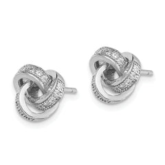 Sterling Silver Rhodium-plated Polished CZ Love Knot Post Earrings