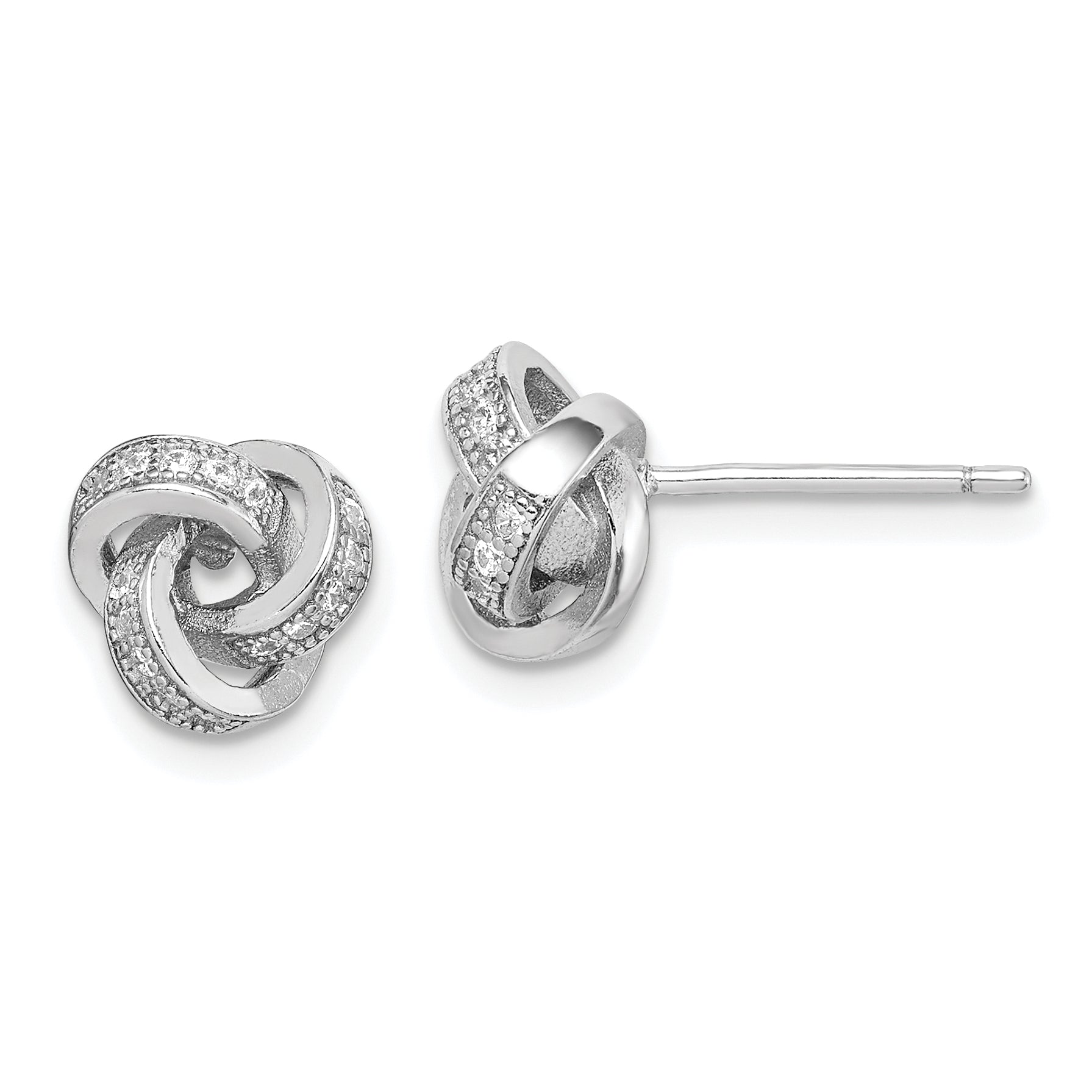 Sterling Silver Rhodium-plated Polished CZ Love Knot Post Earrings