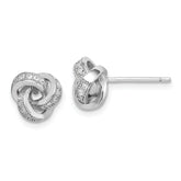 Sterling Silver Rhodium-plated Polished CZ Love Knot Post Earrings