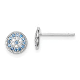 Sterling Silver Rhodium plated Blue Spinel and Clear CZ Post Earrings