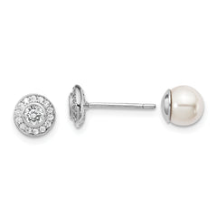 Sterling Silver Rhodium-plated Polished White 5-6mm Mother of Pearl & CZ Halo Reversible Post Earrings