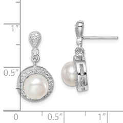 Sterling Silver Rhodium-plated 8mm Imitation Shell Pearl CZ Post Earrings