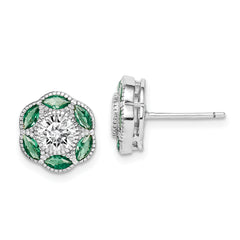 Sterling Silver Rhodium-plated Lab Cr. Green Spineland CZ Earrings