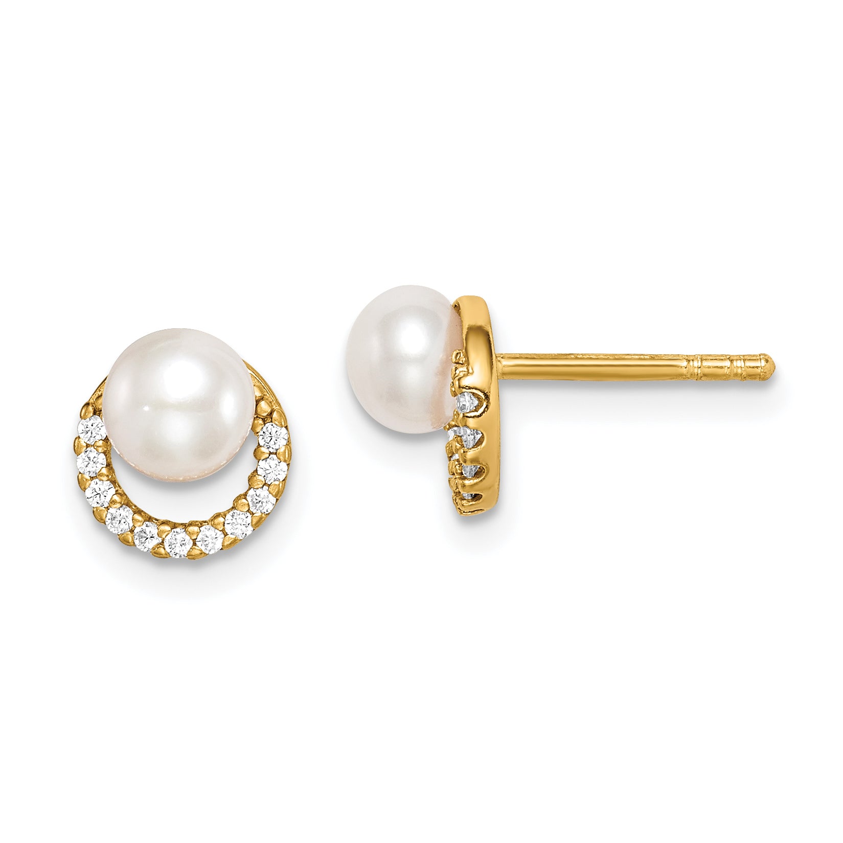 Sterling Silver Gold-tone w/ FW Cultured Pearl and CZ Earrings