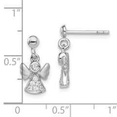 Sterling Silver RH-plated Polished/Satin CZ Angel Post Dangle Earrings