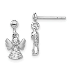 Sterling Silver RH-plated Polished/Satin CZ Angel Post Dangle Earrings