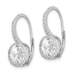 Sterling Silver Rhodium-plated Polished Round CZ Halo Leverback Earrings