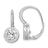 Sterling Silver Rhodium-plated Polished Round CZ Halo Leverback Earrings