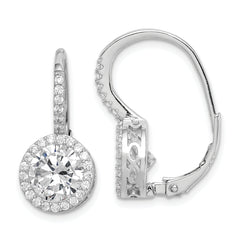 Sterling Silver Rhodium-plated Polished Round CZ Halo Leverback Earrings