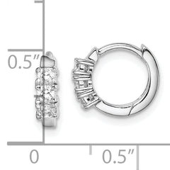 Sterling Silver RH-plated 3-stone CZ 2x11mm Hinged Hoop Earrings