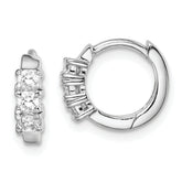 Sterling Silver RH-plated 3-stone CZ 2x11mm Hinged Hoop Earrings