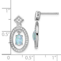 Sterling Silver Rhodium-plated Created Opal & CZ Post Dangle Earrings