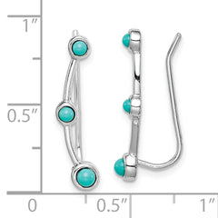 Sterling Silver Rhodium-plated Created Turquoise Ear Climber Earrings