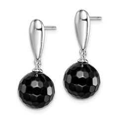 Sterling Silver Rhodium-plated Faceted 10mm Onyx Post Dangle Earrings