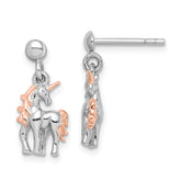 Sterling Silver Rhodium-plated Rose Gold-plated Unicorn Post Earrings
