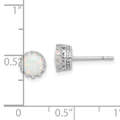 Sterling Silver Rhodium-plated 6mm Polished Created Opal Post Earrings