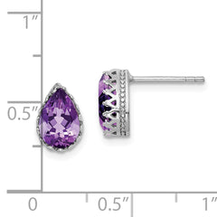 Sterling Silver Rhodium-plated 10mm Polished Pear Amethyst Post Earrings