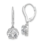 Sterling Silver Rhodium-plated Polished CZ Flower Leverback Earrings