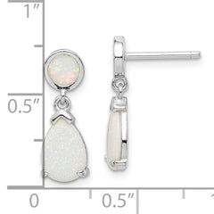 Sterling Silver Rhod-plated Created Opal Teardrop Post Dangle Earrings