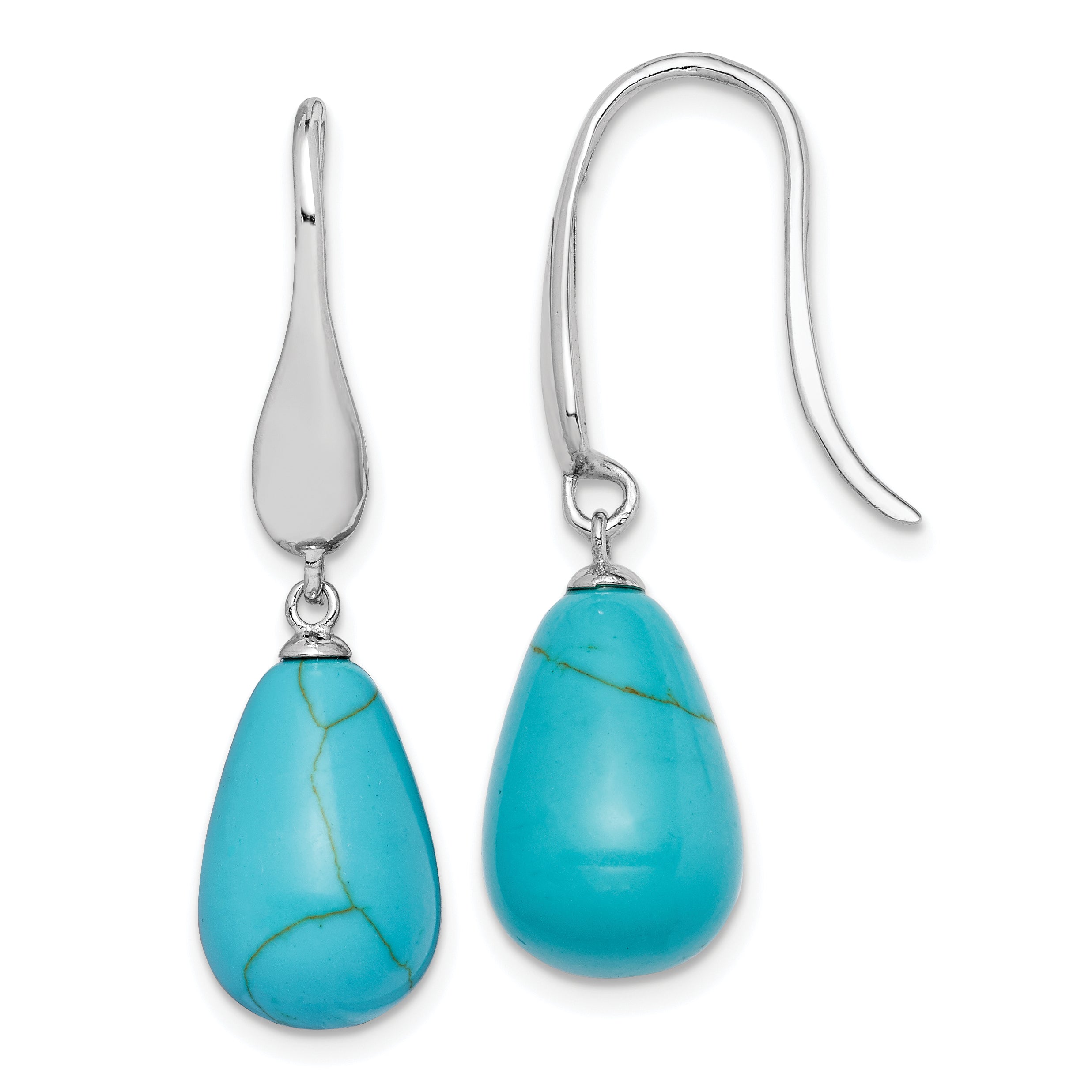 Sterling Silver RH-plated Imitation Turquoise Teardrop Dangle Earrings