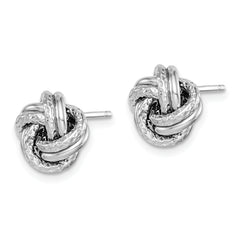 Sterling Silver RH-plated Polished/Textured Love Knot Post Earrings