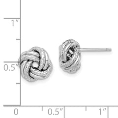 Sterling Silver RH-plated Polished/Textured Love Knot Post Earrings