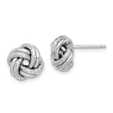 Sterling Silver RH-plated Polished/Textured Love Knot Post Earrings