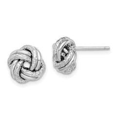 Sterling Silver RH-plated Polished/Textured Love Knot Post Earrings