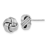 Sterling Silver Rhodium-plated Textured Love Knot Post Earrings