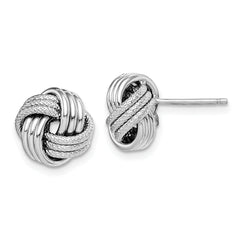 Sterling Silver Rhodium-plated Textured Love Knot Post Earrings