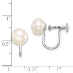 Sterling Silver Rhodium-plated 8-9mm White Button Freshwater Cultured Pearl Non Pierced Earrings