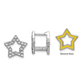 Sterling Silver RH-plate Yellow Enamel Star Crystal Hinged Earrings