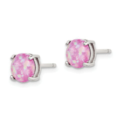Sterling Silver Polished Pink, White & Blue 7mm Round Created Opal 3 Pair Set of Stud Earrings