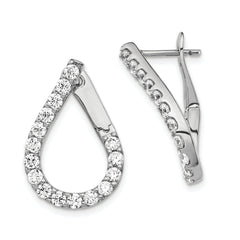 Sterling Shimmer Sterling Silver Rhodium-plated 32 Stone CZ Front and Back Teardrop Hinged Hoop Earrings