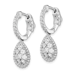 Sterling Shimmer Sterling Silver Rhodium-plated 30 Stone CZ Teardrop Dangle Hinged Hoop Earrings