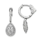 Sterling Shimmer Sterling Silver Rhodium-plated 30 Stone CZ Teardrop Dangle Hinged Hoop Earrings