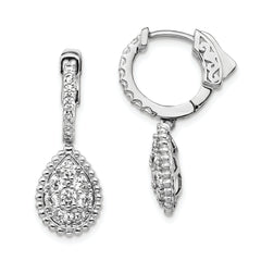 Sterling Shimmer Sterling Silver Rhodium-plated 30 Stone CZ Teardrop Dangle Hinged Hoop Earrings
