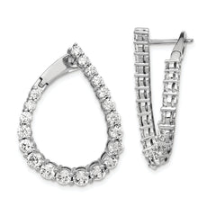 Sterling Shimmer Sterling Silver Rhodium-plated 40 Stone CZ Front and Back Teardrop Hinged Hoop Earrings
