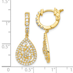 Sterling Shimmer Sterling Silver Gold-tone Flash Gold-plated 126 Stone CZ Teardrop Dangle Hinged Hoop Earrings