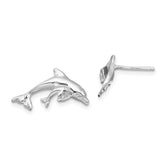 De-Ani Sterling Silver Rhodium-Plated Polished Dolphin and Baby Post Earrings