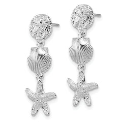 De-Ani Sterling Silver Rhodium-Plated Polished Sea Life Dangle Post Earrings