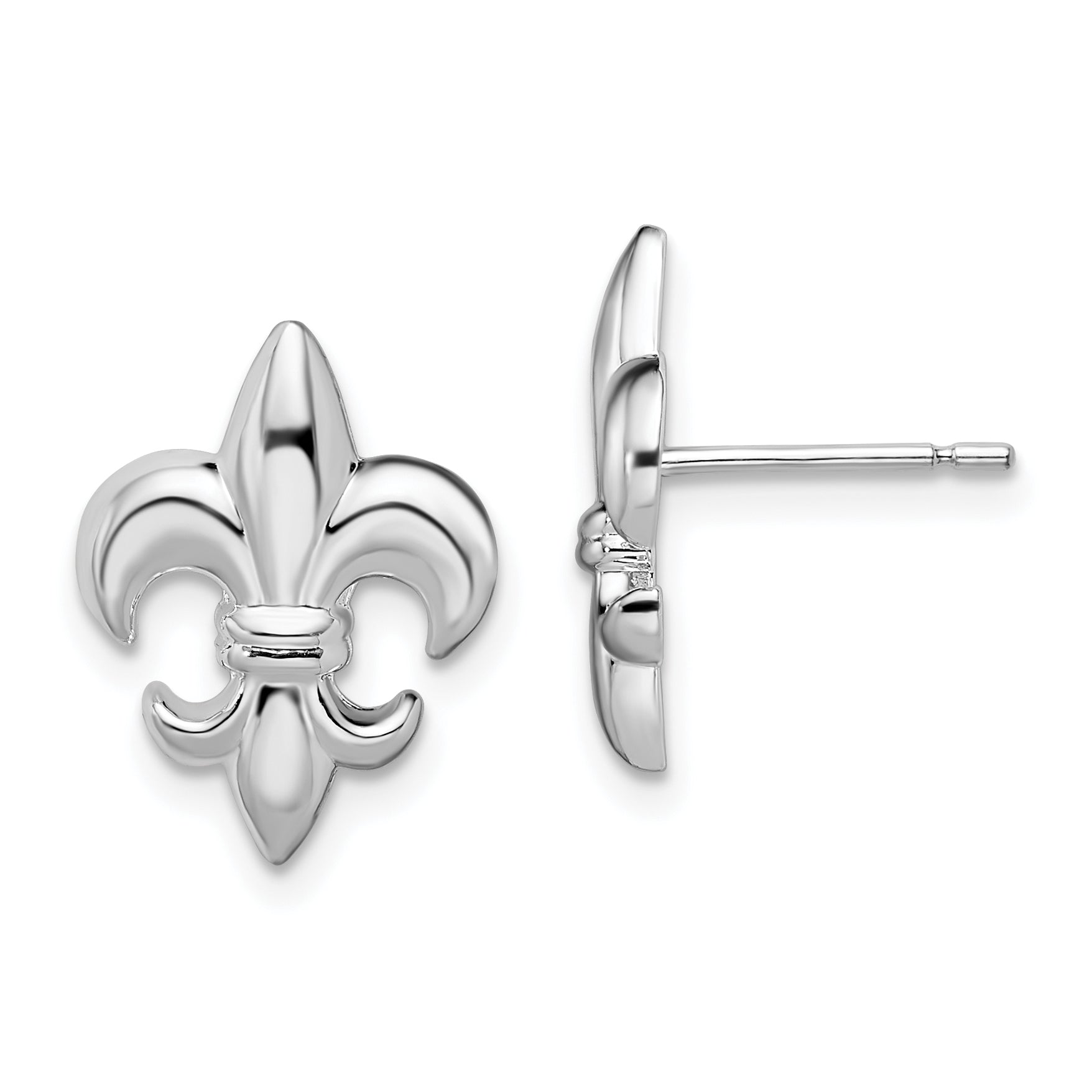 De-Ani Sterling Silver Rhodium-Plated Polished Small Fleur de Lis Post Earrings