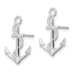 De-Ani Sterling Silver Rhodium-Plated Polished Anchor with Rope Post Earrings