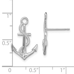 De-Ani Sterling Silver Rhodium-Plated Polished Anchor with Rope Post Earrings