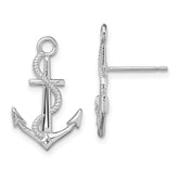De-Ani Sterling Silver Rhodium-Plated Polished Anchor with Rope Post Earrings