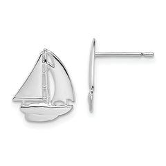 De-Ani Sterling Silver Rhodium-Plated Polished Small Sailboat Post Earrings