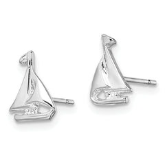 De-Ani Sterling Silver Rhodium-Plated Polished Mini Sailboat Post Earrings