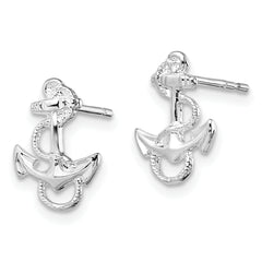 De-Ani Sterling Silver Rhodium-Plated Polished Anchor with Rope Post Earrings